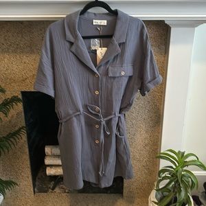 New In Brand Button Up Short Sleeve Romper With Pockets